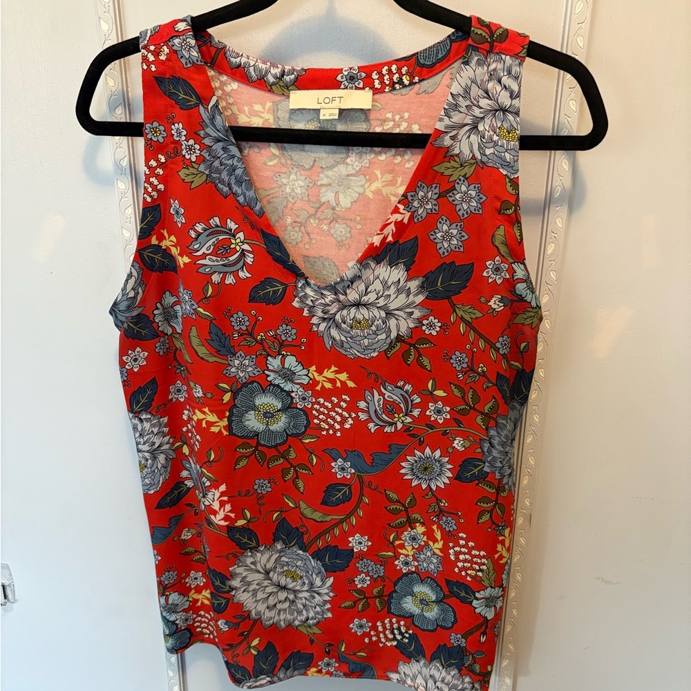 LOFT Red Floral Tank Top